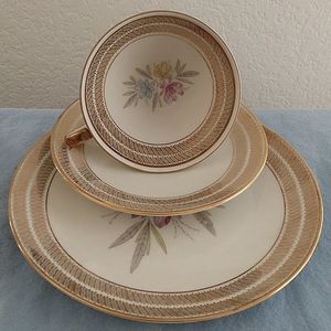 WINTERLING BAVARIA MID CENTURY LUNCHEON TEA CUP SET GOLD TRIM WILDFLOWER